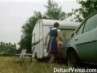 Retro kön film 1970 - hårig brunett - camper coupling